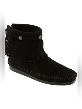 MINNETONKA Fringe Bootie black ankle size 8.5 used once